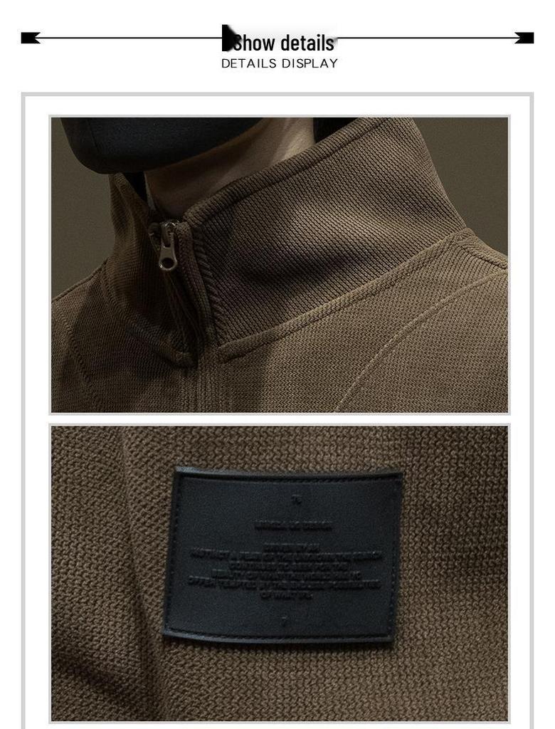 Men's Corduroy Half-High Collar Zipper Hoodie - Warm, Loose, Casual, Plus Velvet, Trendy Autumn/Winter Outerwear Sports Top