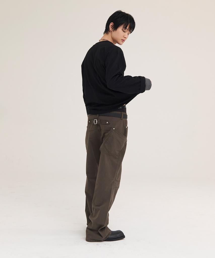 Akesi Contra Layered Henley Neck Long Sleeve_Black And Charcoal