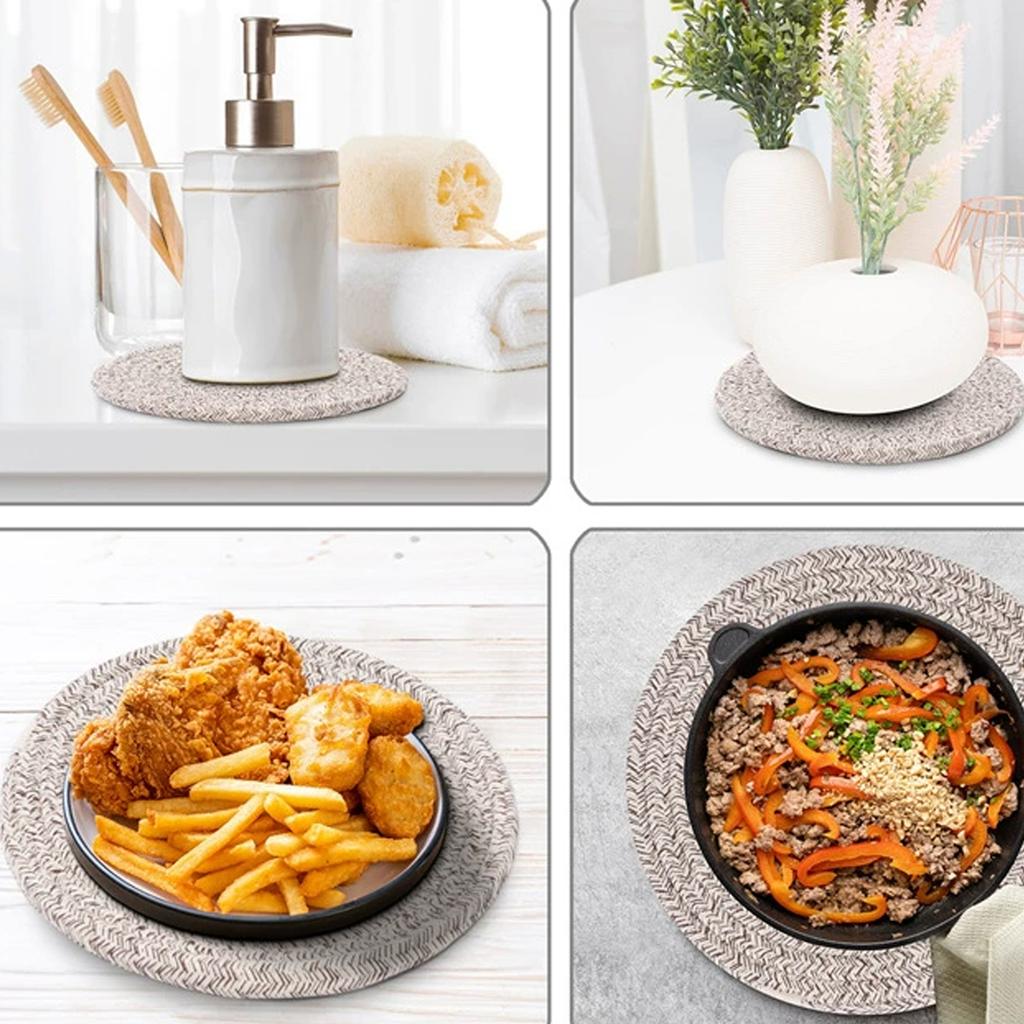 6 Pcs Hot Dishes Trivet Cotton Thread Weave Heat Insulation Pads for Dining Table Kitchen Countertop Light Grey