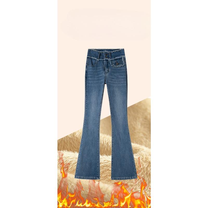 

Ретро джинсы с высокой посадкой, слегка расклешенные, для женщин. Новые нерегулярные облегающие брюки-клеш плюс бархат для осени и зимы. XXL