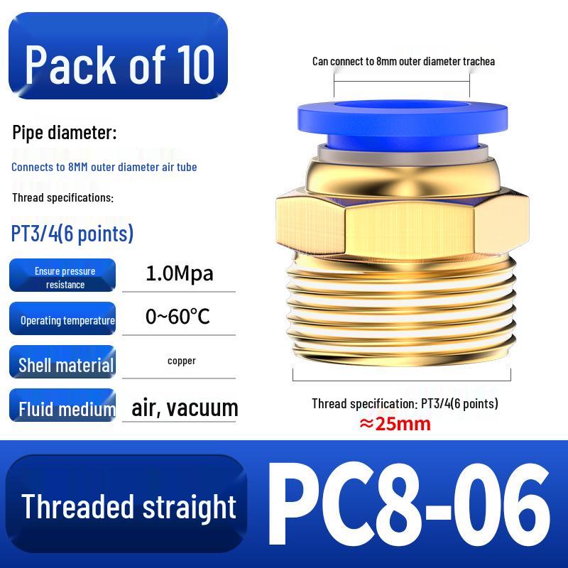 Pneumatic Quick Coupler: 4/6/8mm PC Male Air Hose Connector, Metric Coarse Thread M5/M6/02