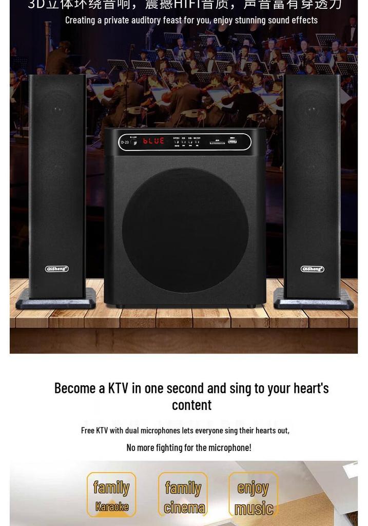 Qisheng 2.1 Bluetooth KTV Speaker with Super Bass for Desktop & Home Use