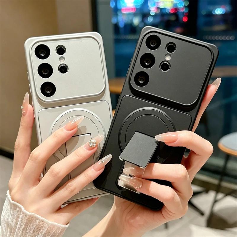Luxury Fold Holder Stand Matte Magnetic Case for Samsung Galaxy A24 A25 A26 A34 A35 A36 A37 A55 A56 A57 Shockproof Hard Cover