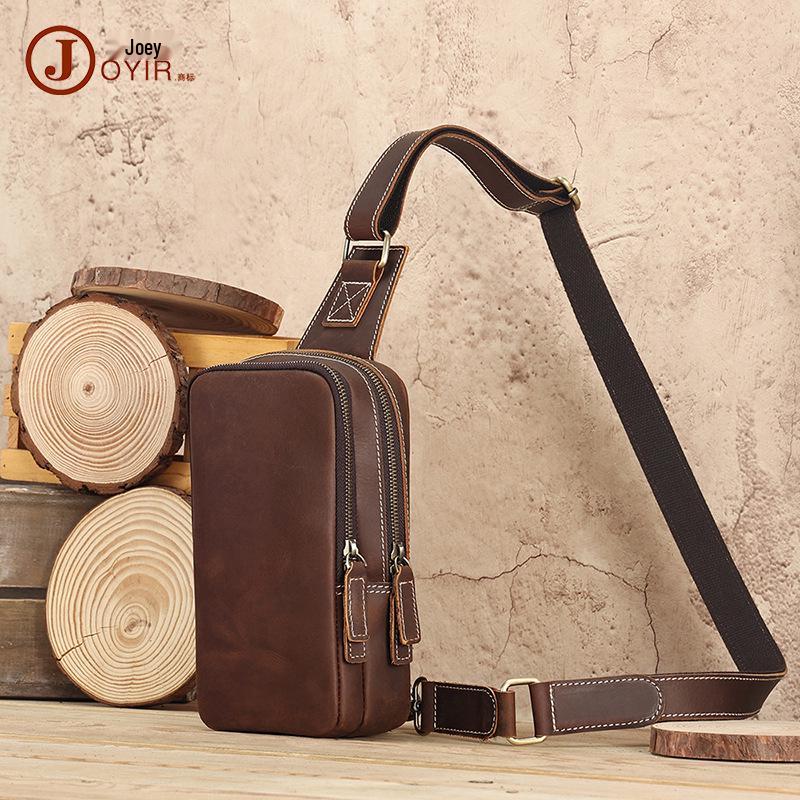 

Мужская винтажная сумка-кроссбоди из кожи Crazy Horse - Многофункциональная нагрудная сумка каштановый