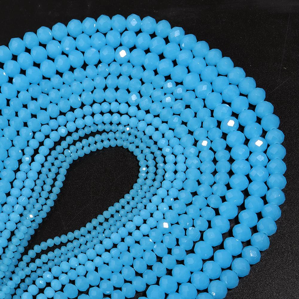 1 Strand 4/6/8/10mm Faceted Crystal Beads Sky Blue Rondelle Glass Loose Beads For Jewelry Making DIY Bracelet Necklace Supplies
