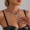 Accessories Oil Drop Butterfly Pendant Collarbone Chain Opal Splicing Beaded Quadruple Star Tassel Necklace Female