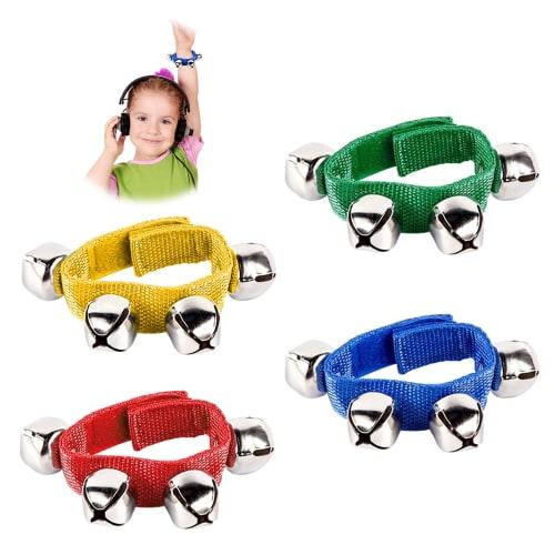 EsiFare Adjustable Ring Bells, Set of 4, Hand Bells, Wrist Bells, Percussion Instruments, with Velcro Closure, Highly Secure, Perfect for School Festi