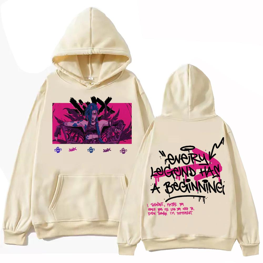 Anime Arcane-Jinx Hoodie Harajuku Pullover Tops Mann Herbst Winter Fleece Streetwear Tops