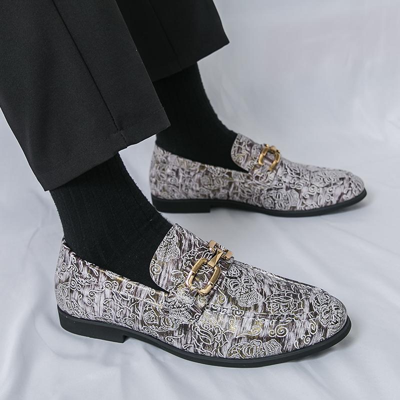 Men Printed Loafers Leather Individuality Formal Business Shoes Wedding Dress Prom Shoes Over Sized