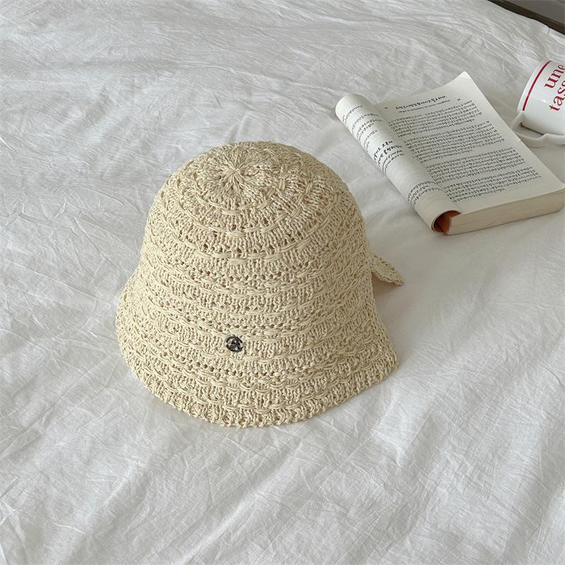 Summer new sun hat women's South Korea Dongdaemun weaving hollowed out after split fork sun protection hat fisherman hat children