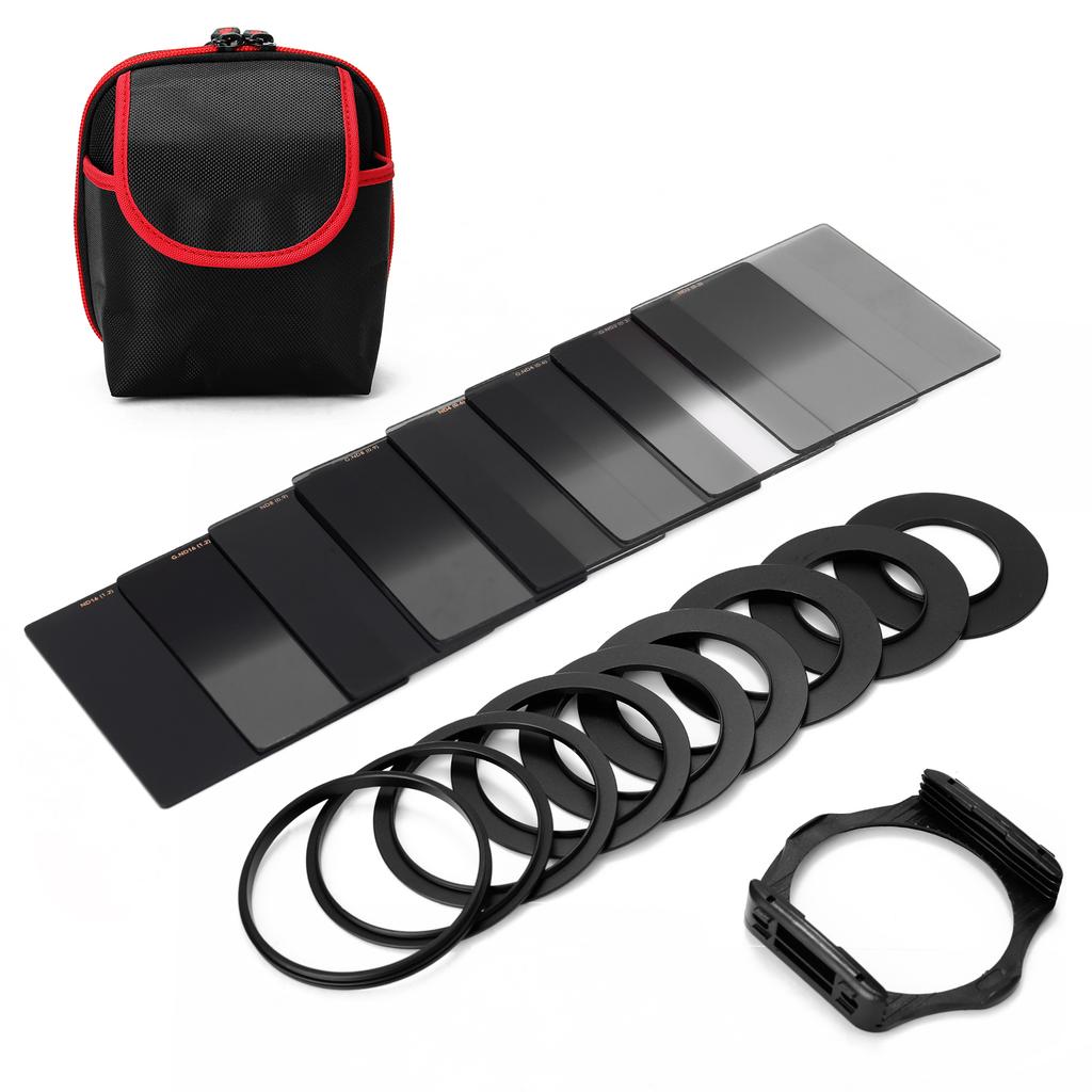Square Neutral Density Filter Kit ND2+4+8+16 Filter Set with Ring Adapter and Filter Holder Camera Photography