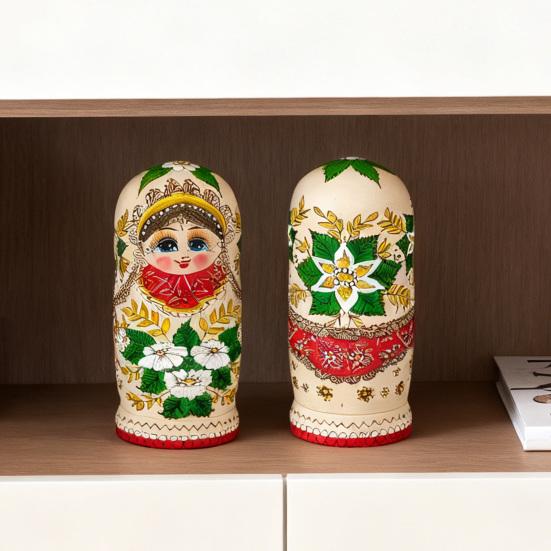 Yousheng 10Pcs/Set Handmade Wooden Matryoshka Doll 10 Layers Russian Nesting Doll Vintage Girl Stacking Toy Home Office Desktop Decoration Ornament