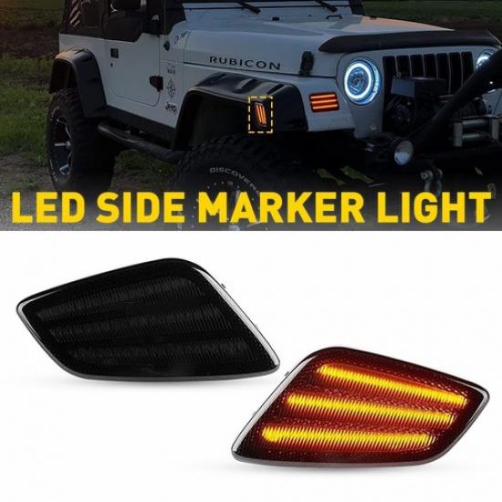 LED Front Fender Side Marker Bumper Signal Lights For 97-06 Jeep Wrangler TJ EOA