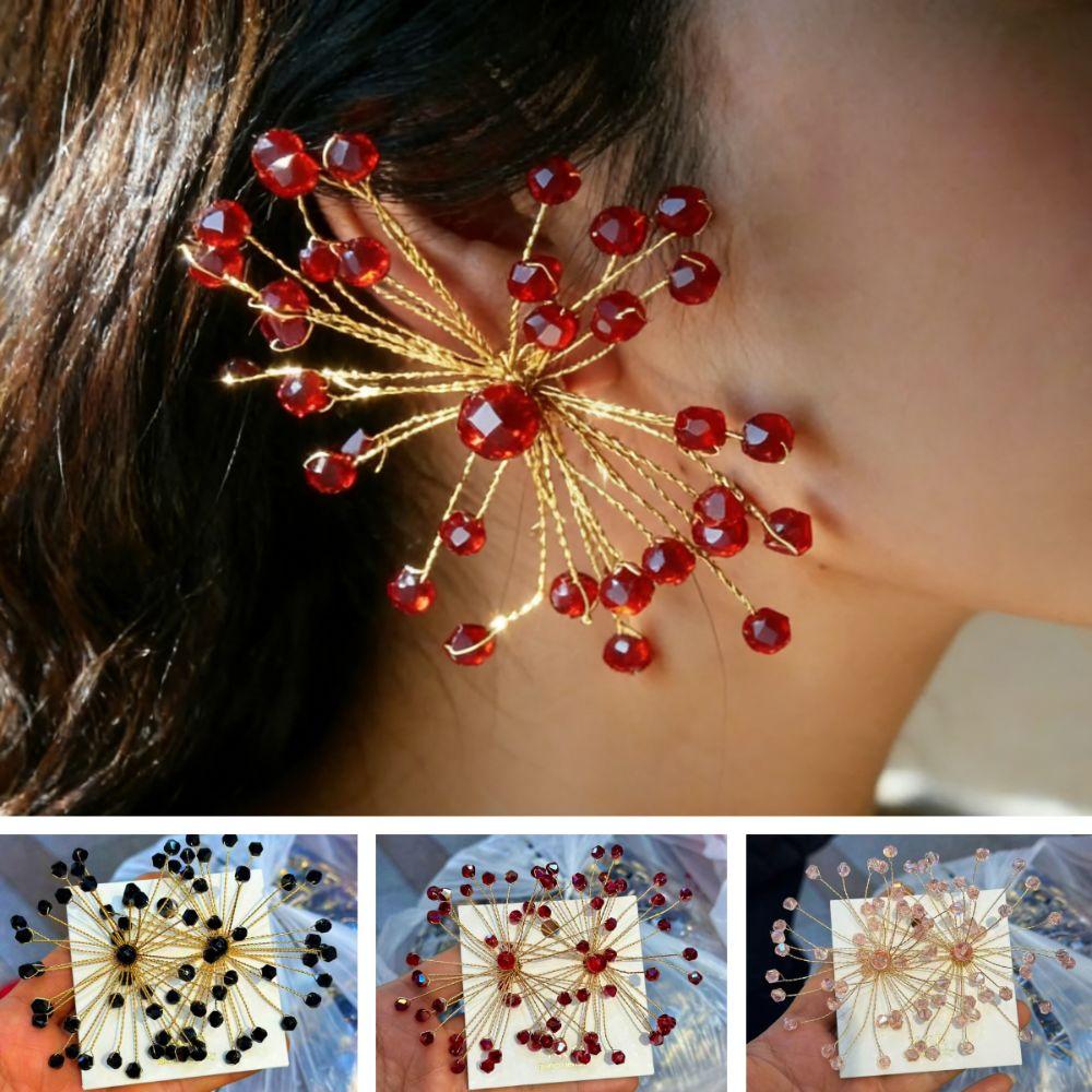 1Pair Exaggerated Snowflake Earrings Luxury Beaded Crystal Earring Bridal Accessories