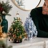 Beaded Christmas Tree Project 2 Pcs DIY Kit with LED Light, Handmade Mini Easy Assembly Craft for Beginners Faux Crystal Bead Art Craft, Sparkly