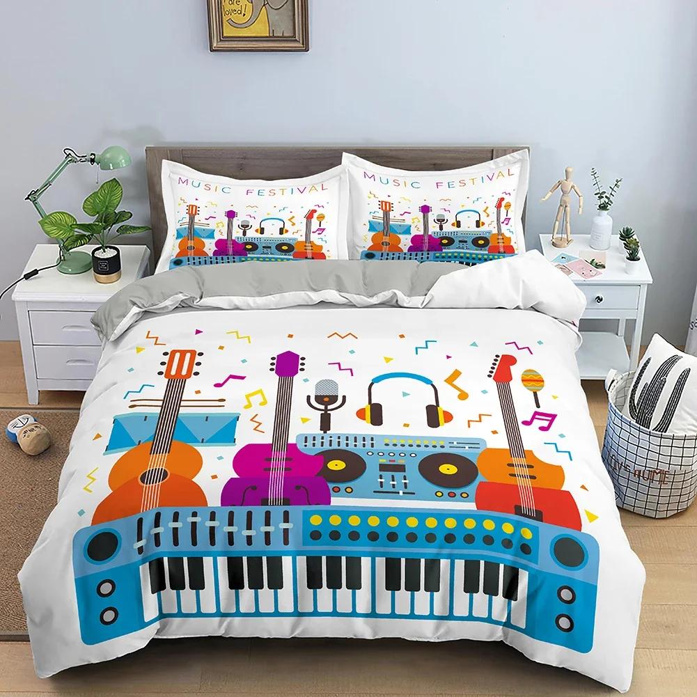 Music Guitar Heavy Metal Punk Rock Comfortable Duvet Quilt Cover Pillowcase Bedding Set Children Bedroom Decoration Home Textile