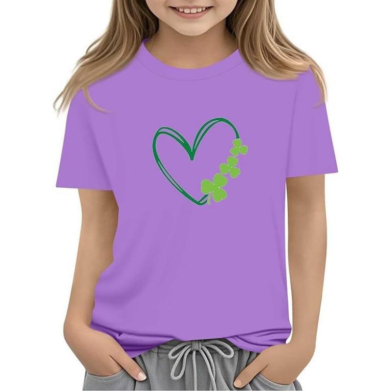 Summer Children's Clothing Breathable Comfortable Casual Fashionable Heart-shaped Pattern Women's Short Sleeved Round Neck T-shirt