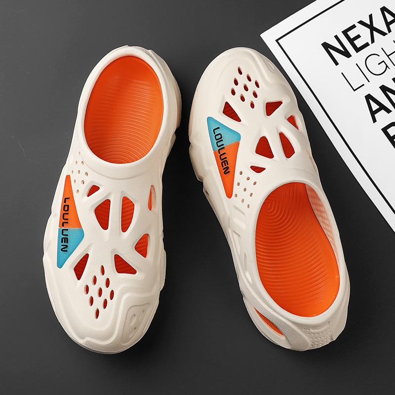 

Мужская летняя обувь 2025 года на толстой подошве с нескользящей подошвой для сада и повседневные пляжные сандалии 42-43 оранжевый/красный