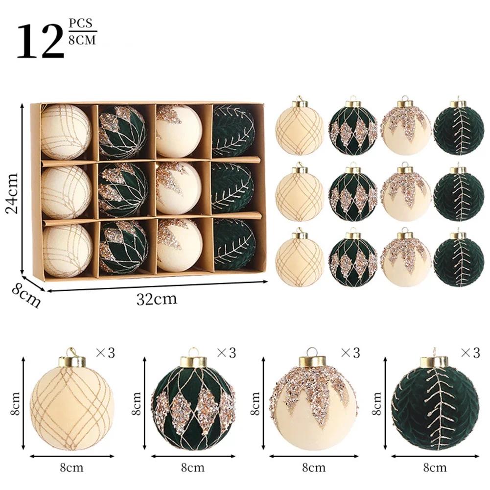 Holiday Tree Decorations Flocked Balls Decor Christmas Celebrations Brown white Decoration Easy To Hang Ornaments