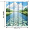Modern Cartoon Money River Bath Curtain - Vibrant Blue Water with Dollar Bills,  Machine Washable, All-Season Bathroom Decor