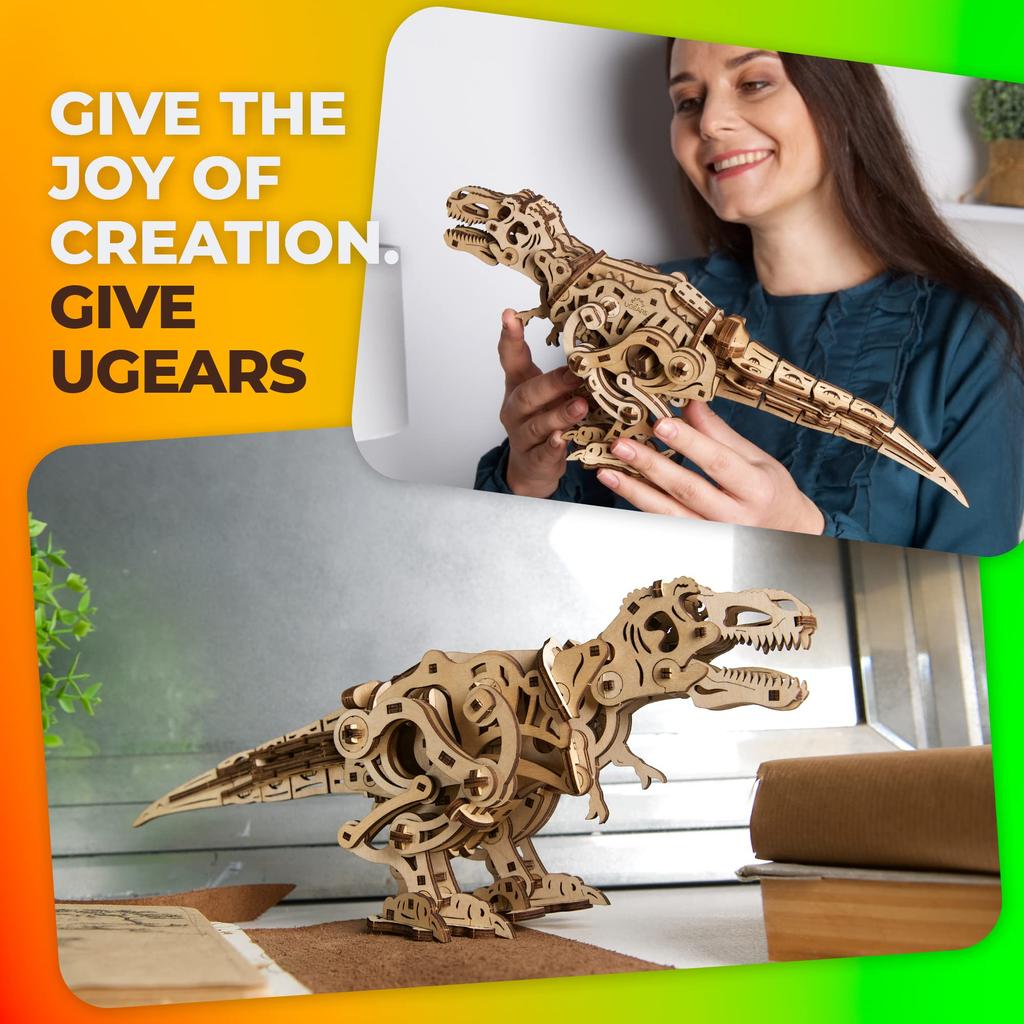 Ugears Tyrannosaurus Wooden No Glue or Tools 3D Dinosaur Wooden Assembly Advanced Puzzle, Moving, Required, Puzzle, Model, Adult, Kit,