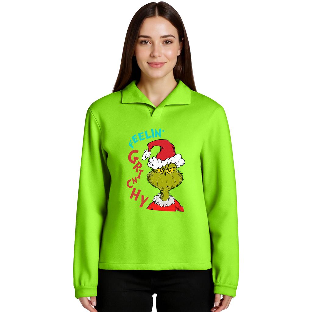 Women's Stand-up Collar Long-sleeved Pullover Top, Christmas Print Sports Top