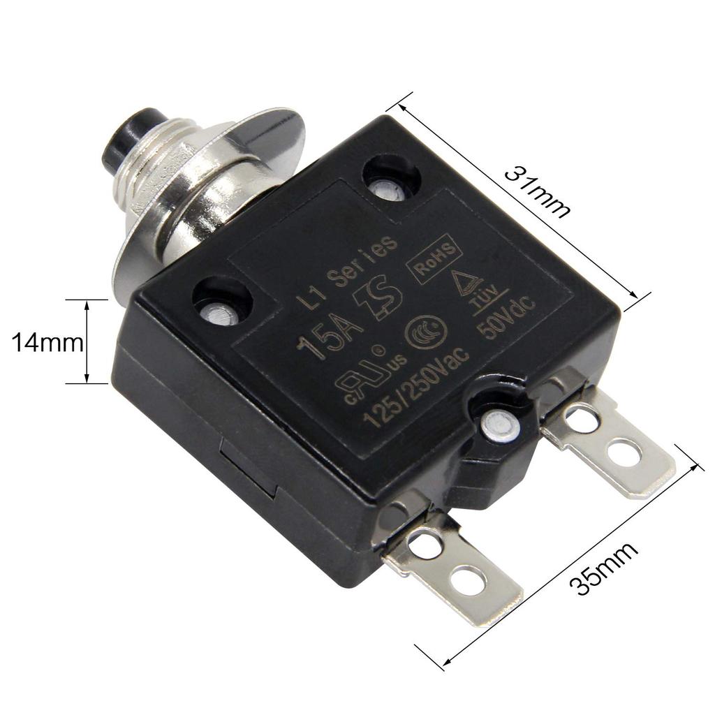 125-250V AC 50V DC Push Button Circuit Breaker 25Amp Thermal Overload Protector L1 Series Manual Reset Thermal Circuit Breaker 25A