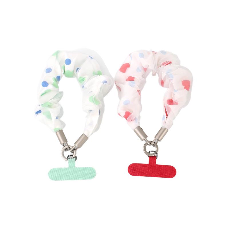Women Heart Polka Dot Scrunchies Phone Lanyard Universal Phone Wrist Straps Anti Lost Hand Lanyard Detachable Cute Wristband