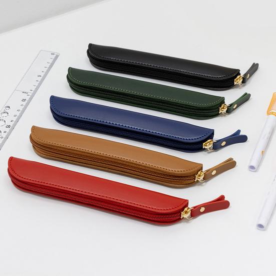 Stationery Bag Multi-Functional Design Slim Pencil Case Organizer Imitation Leather Compact Portable Pen Storage Pouch