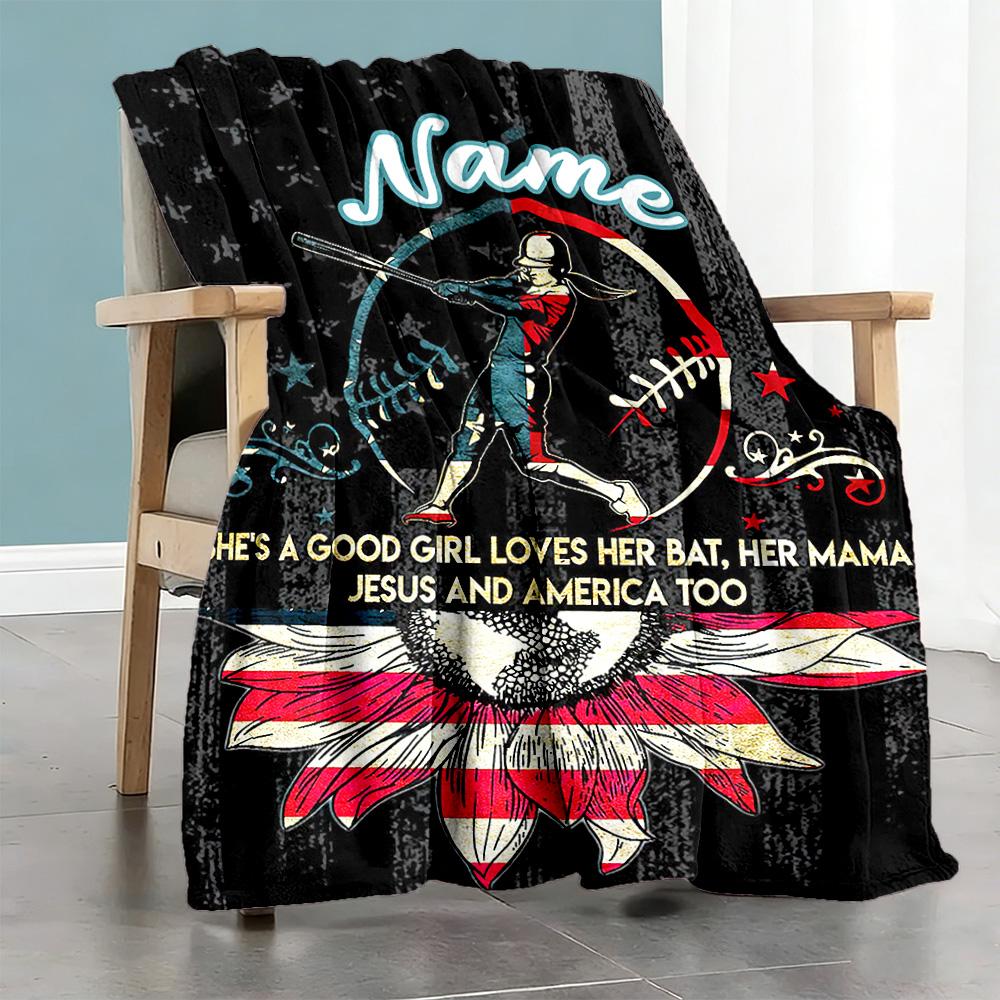 Black Baseball Customize Text Blanket Cozy Customizable Blanket Comfortable for Bedding Home Decor Picnics Bed for All Occasions
