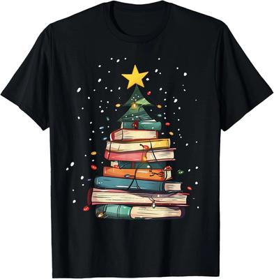 Book Christmas Tree Book Lover TShirt Tees Tops Unisex High Quality Cotton Short Sleeve High Street Fashion Oversized