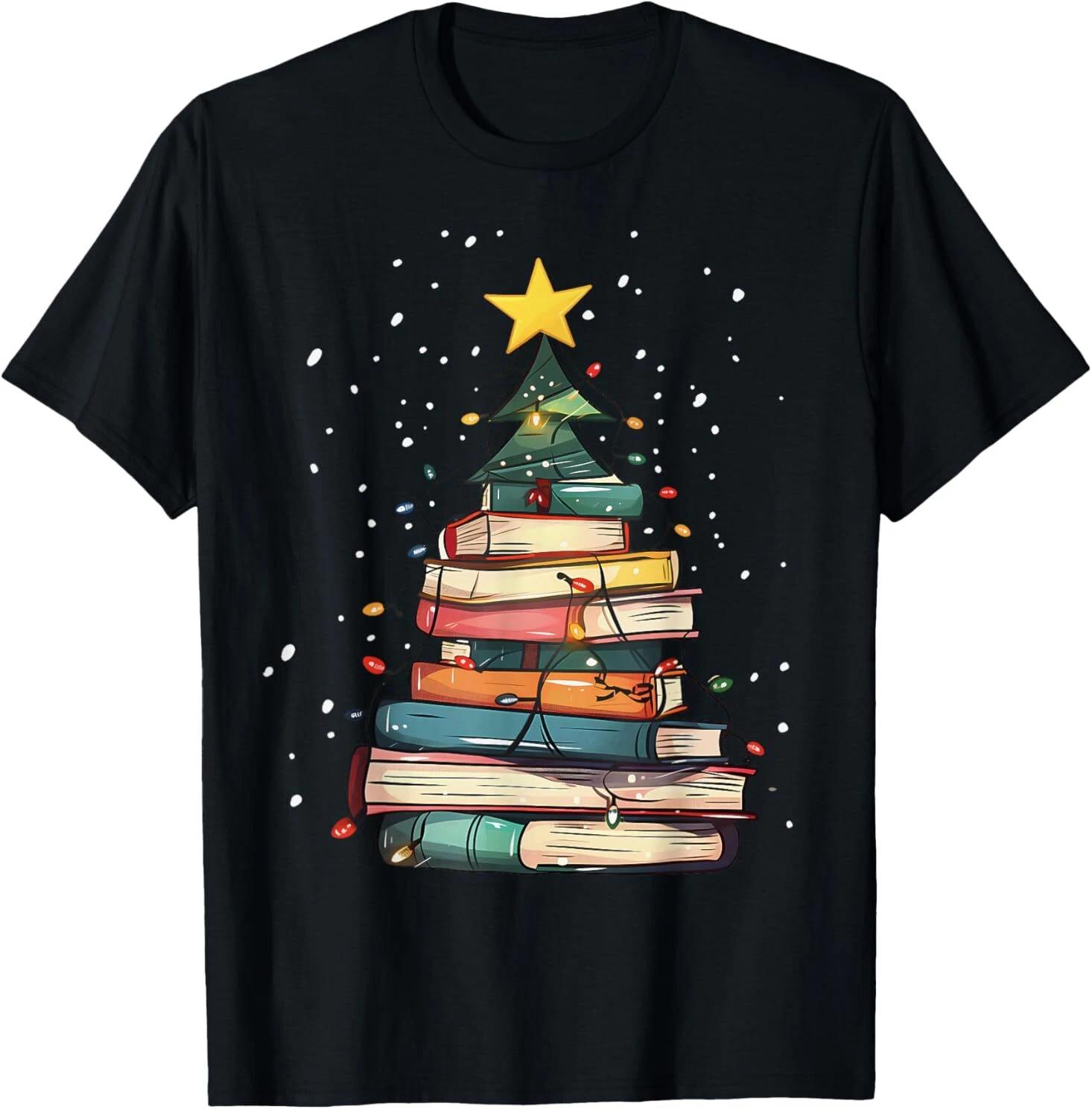 

Book Christmas Tree Book Lover TShirt Tees Tops Unisex High Quality Cotton Short Sleeve High Street Fashion Oversized S