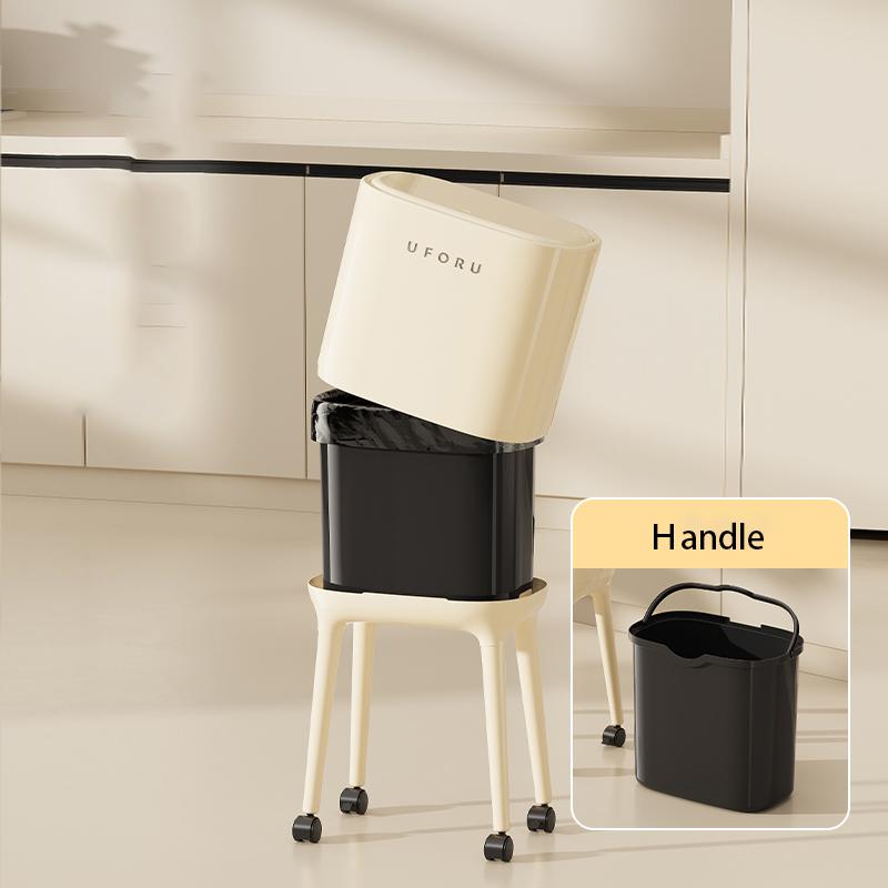 Bending-free High Leg Trash Can, Press Open Lid Design-largecapacity Oval Kitchen/living Roomtrash Can, Durable Plastic Material