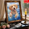 Swimming Golden Retriever Puppy Pearl Painting Kit with Frame Sparkling Bead Canvas Creative Leisure Craft for Wall Decor and Unique Gift