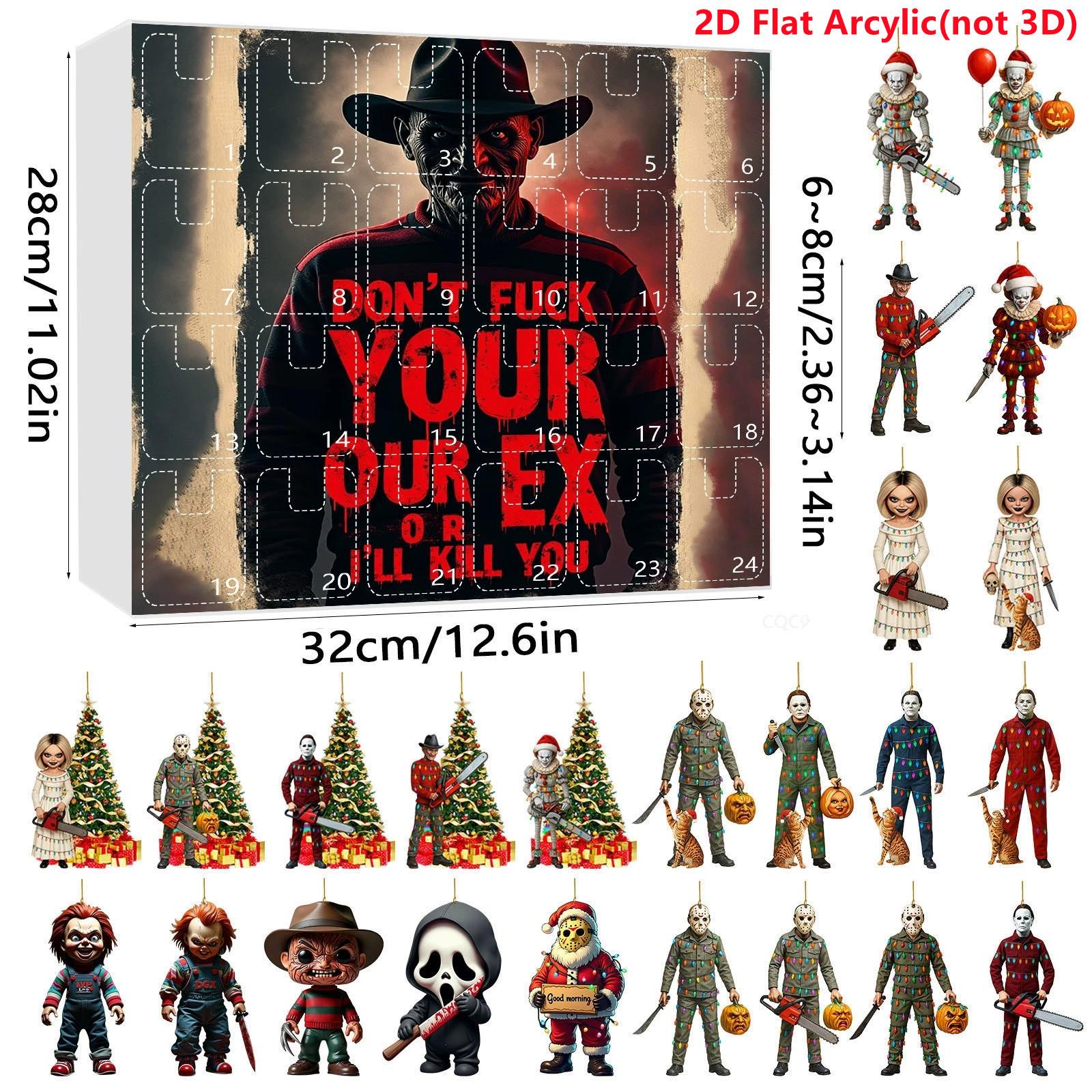 

Календарь Адвента на Хэллоуин 2025, 2D плоские фигурки персонажей фильмов ужасов, календарь адвента для отсчета до Рождества для детей style 14