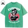 Expensive Talks Back Iced Drink Skulls Print Women Washed Holes T-Shirt Summer T Shirt Casual Clothes Y2K Cotton Tops