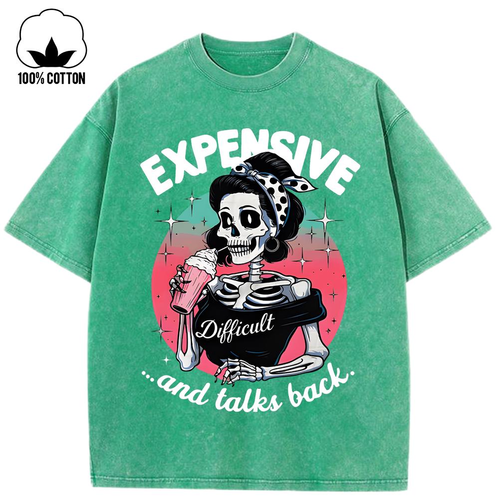 

Expensive Talks Back Iced Drink Skulls Print Women Washed Holes T-Shirt Summer T Shirt Casual Clothes Y2K Cotton Tops 3XL