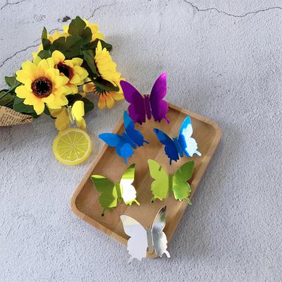 12 Stück/Set Neuankömmling Spiegel Silber 3D Schmetterling Wandaufkleber Party Hochzeitsdeko DIY Heimdekorationen Schmetterling Kühlschrankaufkleber