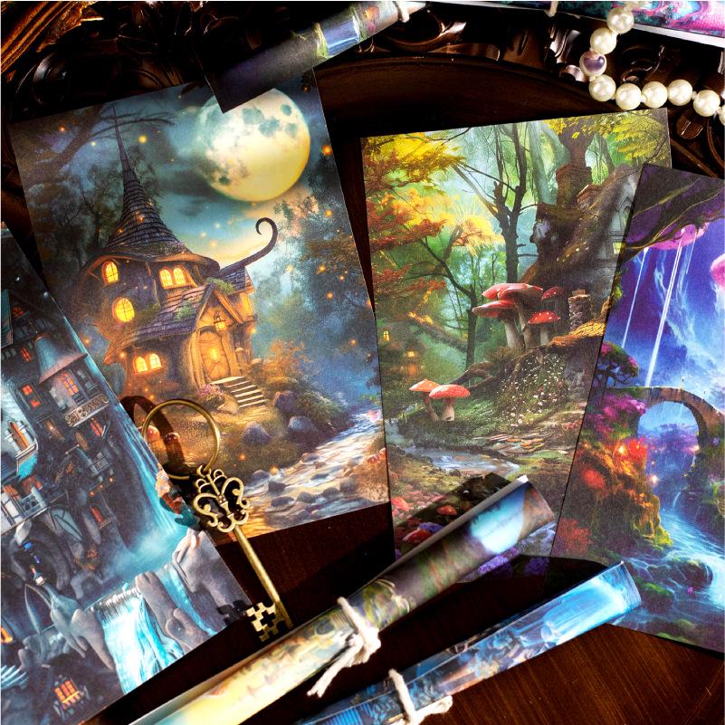 Retro Fantasy Forest Elf Hut Journal Background Paper - 30 Dreamy Sheets
