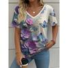 Women's Tribal Abstract Graphic V Neck T-Shirt, Short Sleeve Casual Tops, Yellow Brown Fashion Daily Outfit for Spring & Summer