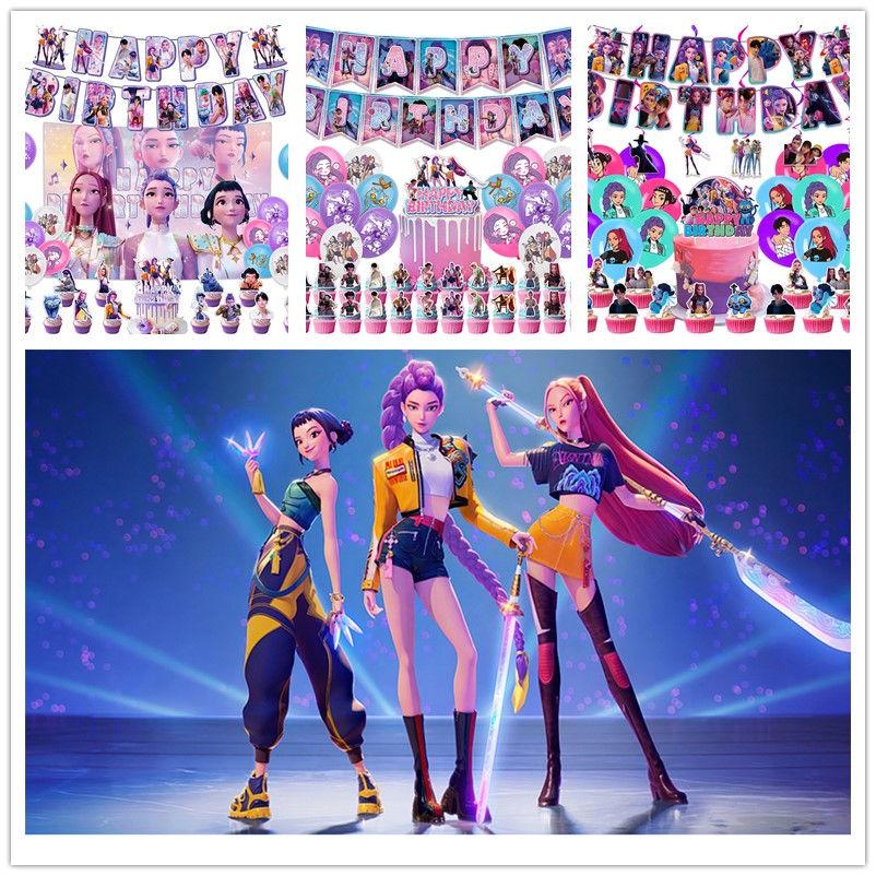 Cacciatori di Demoni Set di Posate Monouso per Feste Stoviglie Striscioni Palloncini Decorazione di Compleanno Coreano Kpop Anime Forniture per Feste