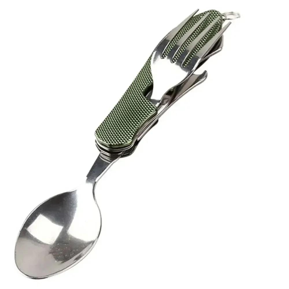 4-in-1 Faltbares Besteckset, Edelstahl Campingbesteck mit Messer Gabel Löffel Flaschenöffner, Tragbar für Outdoor Reisen