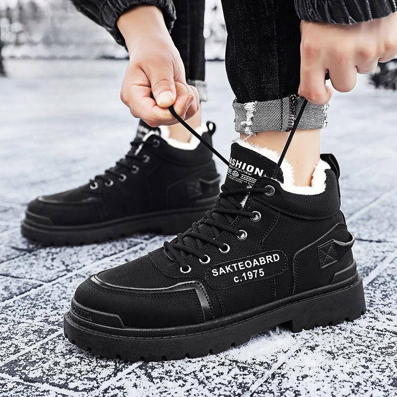 Trendy Men's Winter Warm Snow Boots Fleece Lined Comfortable Anti Slip High Top Versatile Casual Outdoor Retro Workwear Shoes