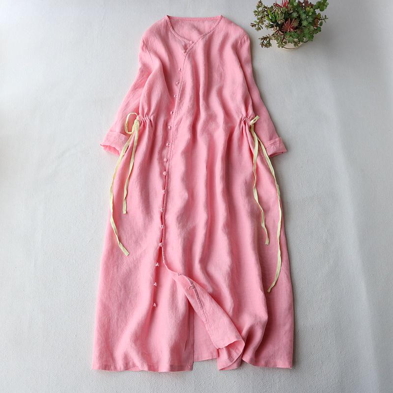 

Spring 2025 V-neck Bow A-line Suede Skirt with Three-Quarter Sleeves M розовый