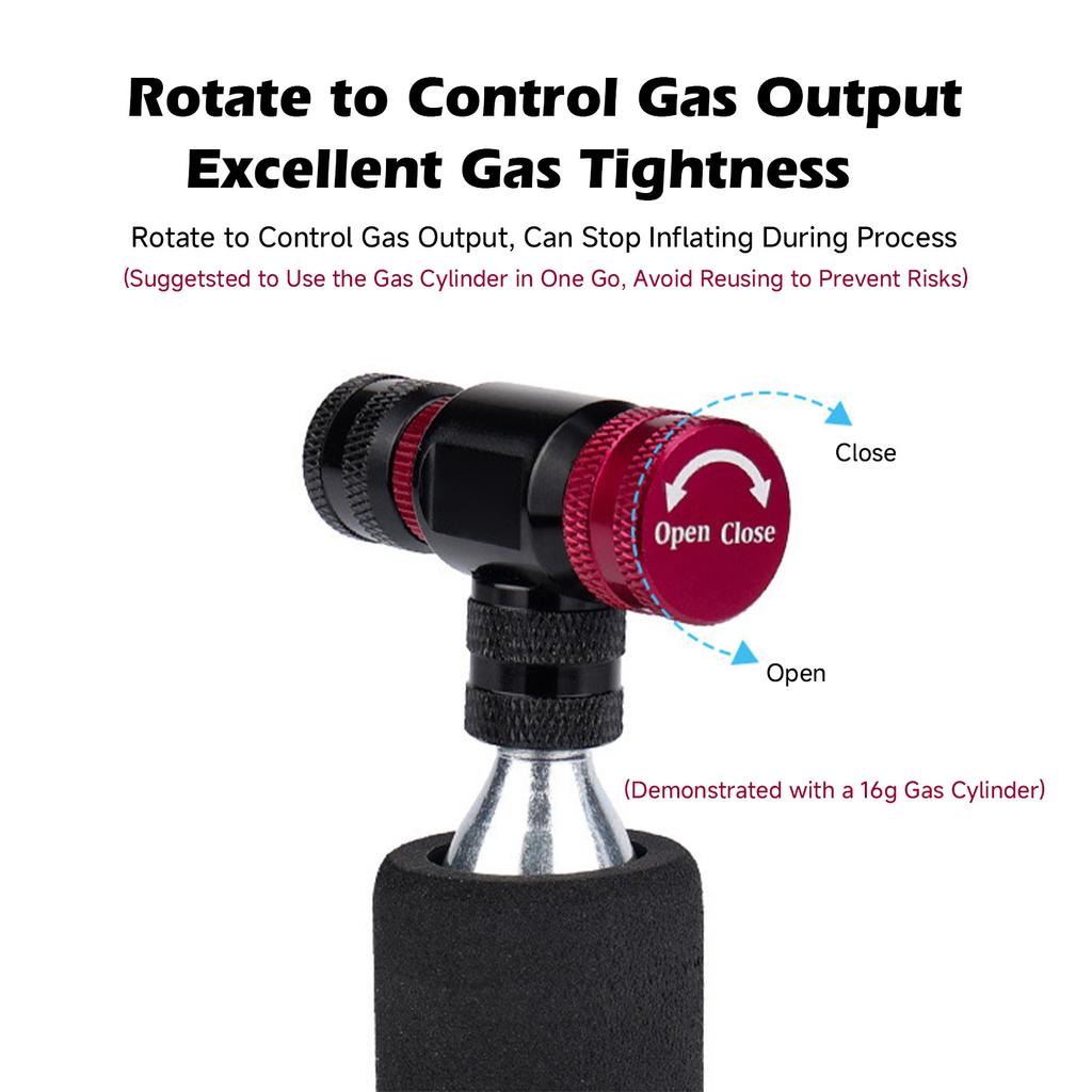 CO2 Bike Tire Inflator Quick Inflate Nozzle for Road and Mountain Bikes 16g Cylinders USA French Valves Portable with Freeze Gua