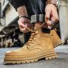 Herren British Style Retro Hohe Leder-Martin-Stiefel - Dicke Sohle, Rutschfest, Winter Arbeit & Sport, Gelb