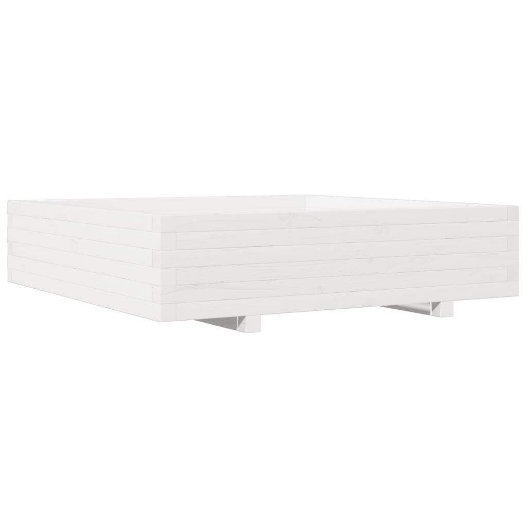 Vidaxl Donica Ogrodowa, Biała, 100X100X26,5 Cm, Lite Drewno Sosnowe