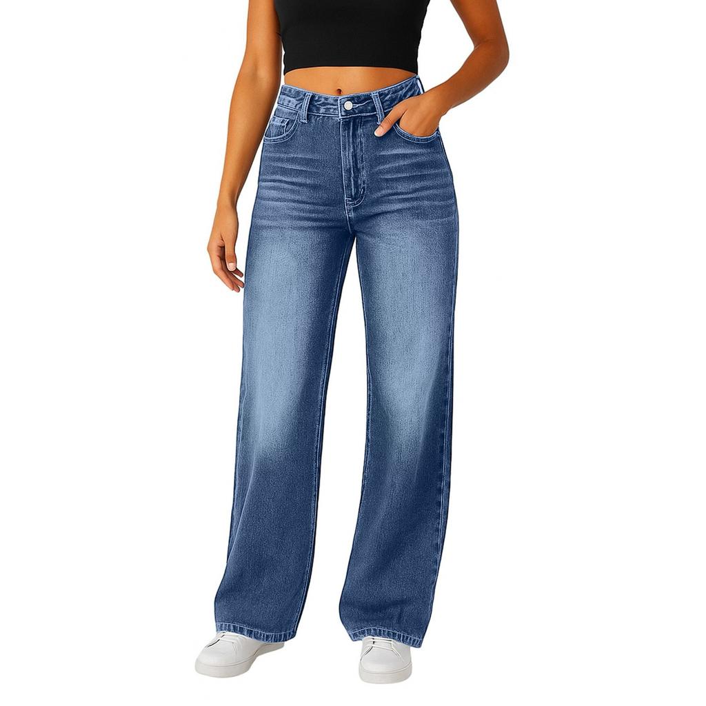 Jeans Casuales de Moda para Mujer Tubo Recto Acampanados Jeans Casuales