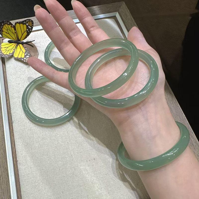 Green Chalcedony Bracelet - New Chinese Style Jade Festival Gift 56mm Diameter