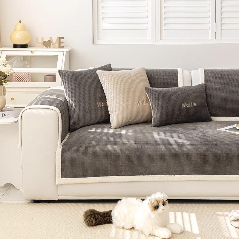 Plush Sofa Cushion Non-Slip Cream Style Winter Cushion Simple Modern Living Room Backrest Sofa Cover Slipcover